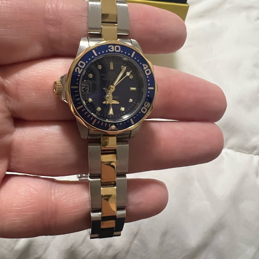 Invicta Gold and Silver Watch with Blue Bezel